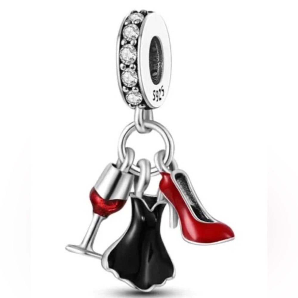 NWOT Wine Dress Silver Dangle Pandora FIT Charm S925